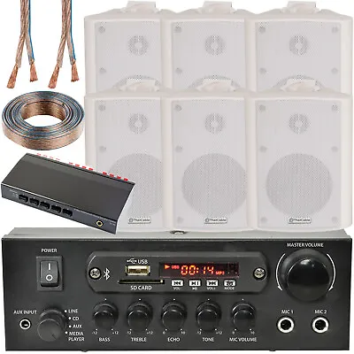 Kaufen 3 Zonen Bluetooth Lautsprecher Kit 6x 70W Weiß Wandmontage Home Bar Stereo Verstärker • 311.53€