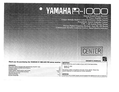 Kaufen Bedienungsanleitung-Operating Instructions Für Yamaha R-1000  • 10€