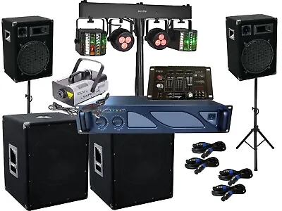Kaufen DJ Komplett Set 18 Powermixer Anlage Nebel LED Licht Verstärke Musikanlage • 1,349€