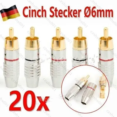 Kaufen 20 Stück Cinch RCA Stecker 6mm Zum Löten, Schrauben Chinch Vergoldet Metall • 11.39€
