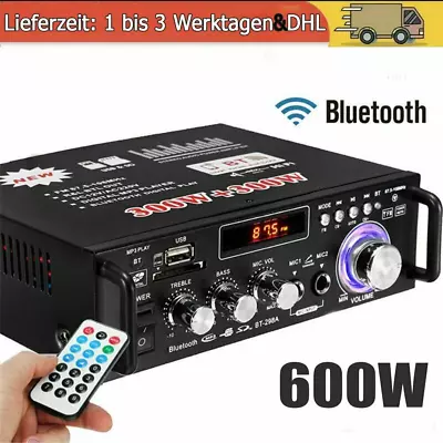 Kaufen BT-298A 600W HIFI Digitaler Bluetooth Audio Leistungsverstärker LCD 2-Kanal 12V • 35€