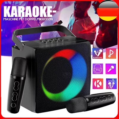Kaufen LED Karaoke Maschine Mit 2 Mikrofone Tragbar Bluetooth Lautsprecher Anlage Party • 35.99€