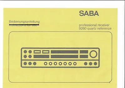 Kaufen Saba Bedienungsanleitung Für Professional Receiver 9260 Quartz Reference Copy • 11.50€