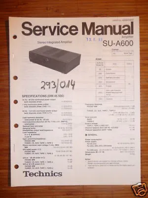 Kaufen Service Manual Technics SU-A600  Amplifier,ORIGINAL • 12.50€