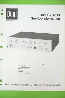 Kaufen Service Manual-Anleitung Für Dual CV 1200  ,ORIGINAL • 15€