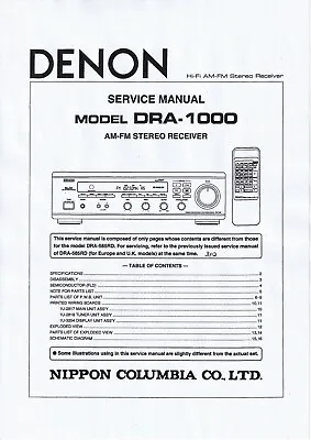 Kaufen Service Manual-Anleitung Für Denon DRA-1000  • 13€