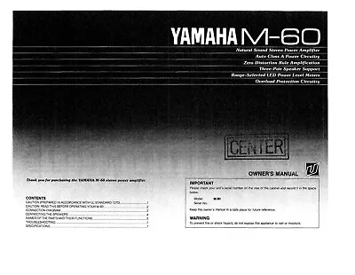 Kaufen Bedienungsanleitung-Operating Instructions Für Yamaha M-60  • 9.50€