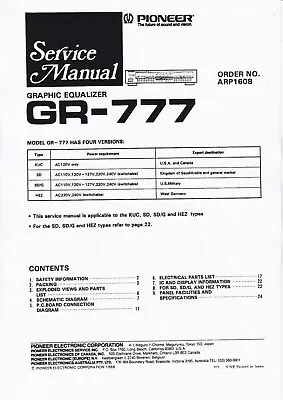 Kaufen Service Manual-Anleitung Für Pioneer GR-777  • 9€