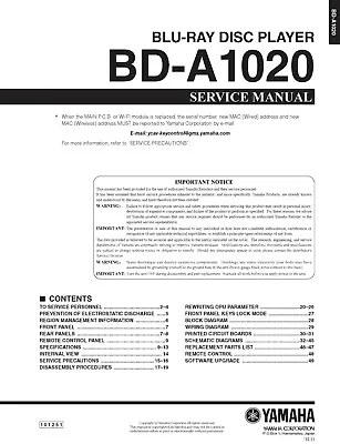 Kaufen Service Manual-Anleitung Für Yamaha BD-A1020  • 15€