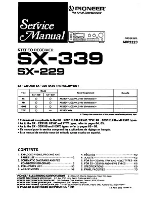 Kaufen Service Manual-Anleitung Für Pioneer SX-339, SX-229  • 13€