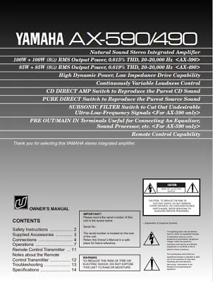 Kaufen Yamaha AX-590/AX-490 Stereo-Verstärker - Bedienungsanleitung - BENUTZERHANDBUCH  • 6.72€