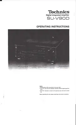 Kaufen Technics  Bedienungsanleitung User Manual Für SU- V 90 D  In Englisch Copy • 11.50€