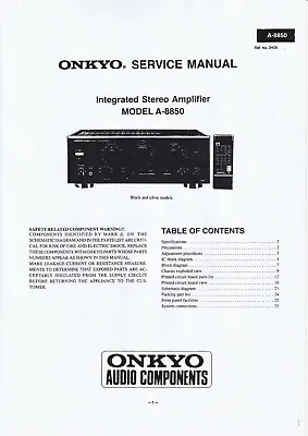 Kaufen Service Manual-Anleitung Für Onkyo A-8850  • 10€