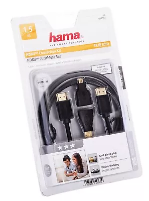 Kaufen HDMI Kabel 4K UHD 3D HDR 1,5m  + 2 Adapter Mini & Micro HDMI Ethernet TV • 5.99€