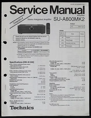 Kaufen Original TECHNICS SU-A800MK2 Amplifier Service Manual / Anleitung  O187 • 18.90€