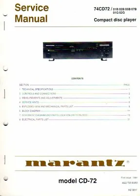 Kaufen Service Manual Service-Anleitung Für Marantz CD72 • 7.20€