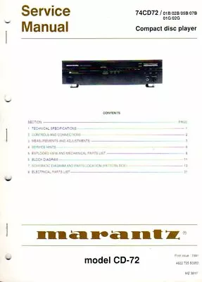Kaufen Service Manual Service-Anleitung Für Marantz CD72 • 5€