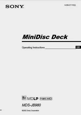 Kaufen Sony MDS-JB980 Minidisc Player Recorder Bedienungsanleitung - BENUTZERHANDBUCH  • 11.07€