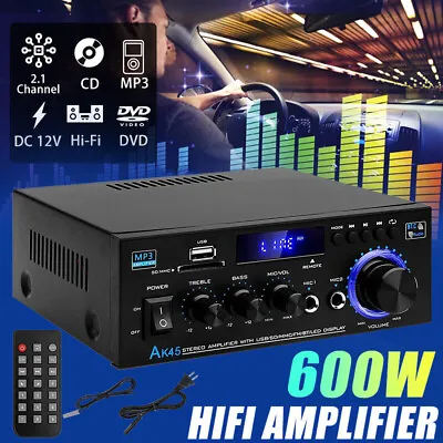 Kaufen 600W HiFi Verstärker Bluetooth 5.0 Mini Stereo Audio Amplifier Receiver FM Radio • 27.90€