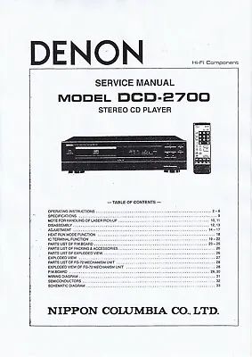 Kaufen Service Manual-Anleitung Für Denon DCD-2700  • 13€