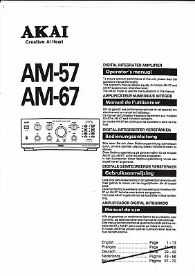 Kaufen Akai  Bedienungsanleitung User Manual Operator´s Für AM- 57 AM- 67 English  Copy • 9€