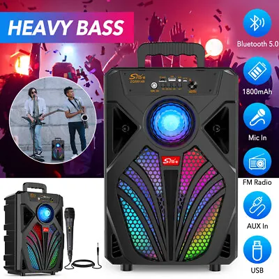 Kaufen Bluetooth 5.0 Heavy Bass Lautsprecher RGB FM Subwoofer TWS Karaokebox +Mikrofon • 37.52€