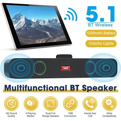 Kaufen Bluetooth 5.1 TV Soundbar Wireless Lautsprecher Akku Stereo Heimkino Subwoofer • 16.81€