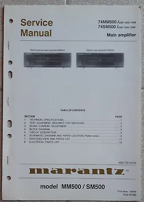 Kaufen MARANTZ SERVICE MANUAL Amplificatori MM500 / SM500 • 15.90€