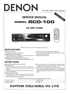 Kaufen Service Manual-Anleitung Für Denon RCD-100  • 15€