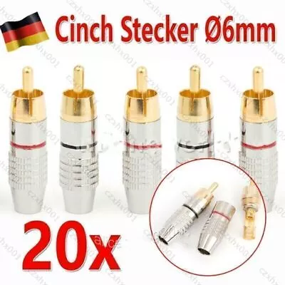 Kaufen 20 Stück Cinch RCA Stecker 6mm Zum Löten, Schrauben Chinch Vergoldet Metall • 11.99€