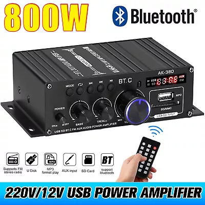 Kaufen 800W Verstärker Stereo Amplifier HIFI Digital Bluetooth FM USB Vollverstärker DE • 27.99€