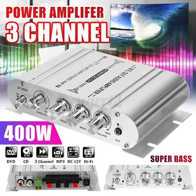 Kaufen 400W Hifi Verstärker Stereo 2.1 Kanal Endstufe Auto Amplifier MP3 DVD Aluminum • 20.59€