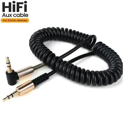 Kaufen AUX Audio Spiral Köpfhörer Kabel Klinken Stecker 3,5mm Gewinkelt Auto Handy 1,7m • 5.95€