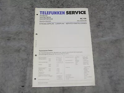Kaufen Schaltplan Service Manual Für Telefunken Recorder RC100  RC 100 • 1€