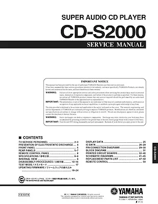 Kaufen Service Manual-Anleitung Für Yamaha CD-S2000  • 15€