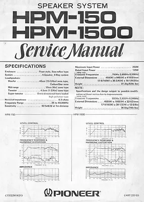 Kaufen Service Manual-Anleitung Für Pioneer HPM-150,HPM-1500  • 5.50€