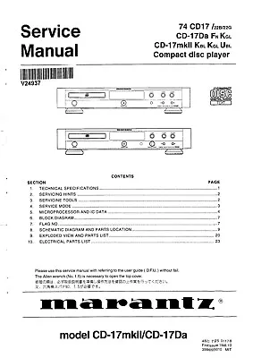 Kaufen Service Manual-Anleitung Für Marantz 74 CD 17  • 9€