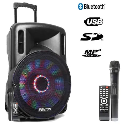 Kaufen FENTON  FT15LED  Mobile Akku Box Sound Anlage Bluetooth Funkmikrofon LED USB MP3 • 209.95€