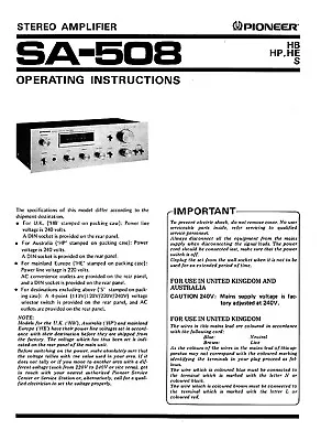 Kaufen Bedienungsanleitung-Operating Instructions Für Pioneer SA-508  • 8€