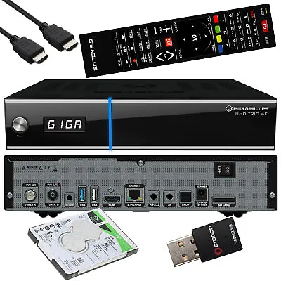Kaufen GigaBlue UHD Trio 4K DVB-S2X + DVB-T2/C Combo + 1TB HDD & 300 Mbits Wifi Stick • 199€