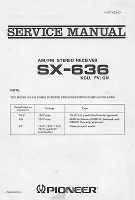 Kaufen Service Manual-Anleitung Für Pioneer SX-636  • 13€