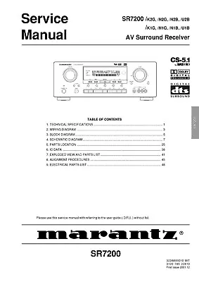 Kaufen Service Manual-Anleitung Für Marantz SR-7200  • 13€