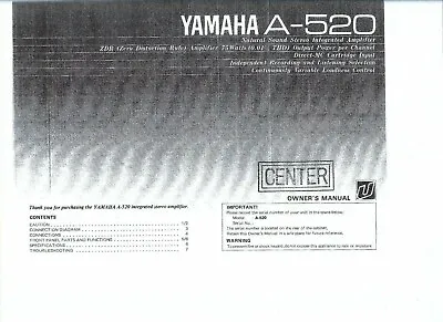 Kaufen Yamaha  Bedienungsanleitung User Manual Owners Manual  Für A -520 Copy • 9.50€