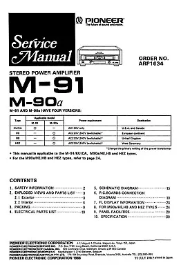 Kaufen Service Manual-Anleitung Für Pioneer M-91,M-90 A  • 11€