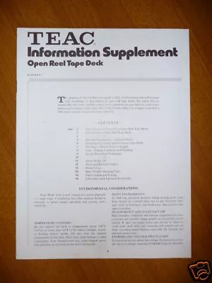Kaufen Information Supplement Für Teac - Open Reel Tape Deck  • 12€