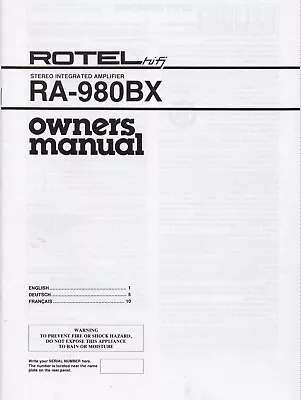 Kaufen Bedienungsanleitung-Operating Instructions Für Rotel RA-980 BX  • 7€