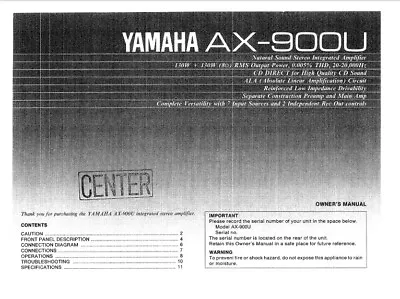 Kaufen Yamaha AX-900U - Stereo-Soundverstärker - Bedienungsanleitung - BENUTZERHANDBUCH  • 6.67€