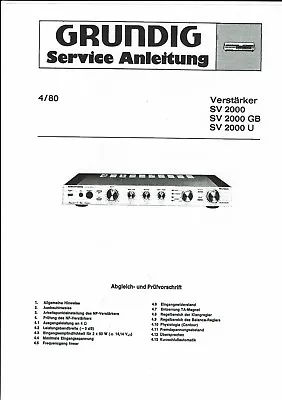 Kaufen Grundig Service Manual  Für SV 2000 GB/U  Copy • 7.85€