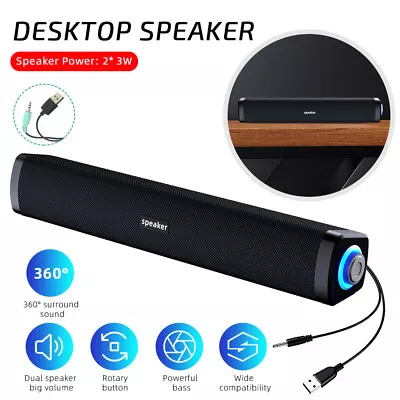 Kaufen Lautsprecher Stereo Soundbar USB Subwoofer 360° Sound Musikbox Für TV PC Laptop • 16.35€