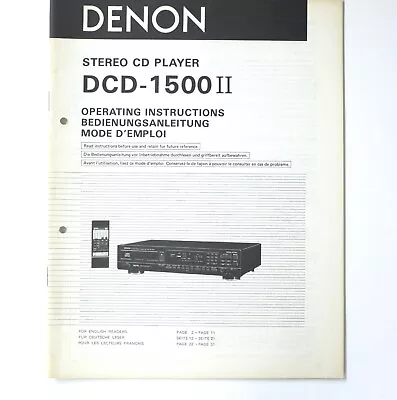 Kaufen Original DENON DCD-1500 II CD-Player Owner's Manual / Bedienungsanleitung !!! • 23.90€